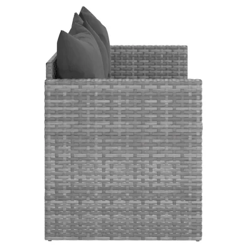  3 személyes szürke polyrattan kerti kanapé párnával