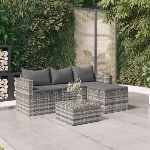  3 részes szürke polyrattan kerti ülőgarnitúra párnákkal