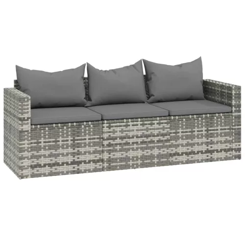  3 részes szürke polyrattan kerti ülőgarnitúra párnákkal