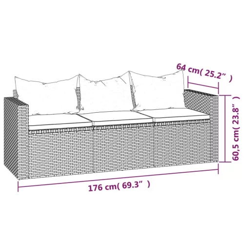  3 részes szürke polyrattan kerti ülőgarnitúra párnákkal