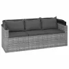  3-személyes szürke polyrattan kanapé tetővel és lábtartóval