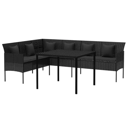  2 részes fekete polyrattan kerti étkezőgarnitúra párnával
