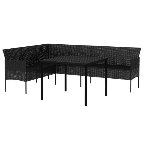  2 részes fekete polyrattan kerti étkezőgarnitúra párnával