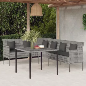   2 részes szürke polyrattan kerti étkezőgarnitúra párnákkal