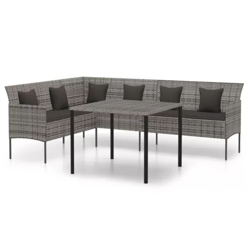  2 részes szürke polyrattan kerti étkezőgarnitúra párnákkal