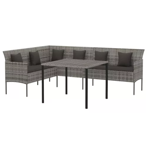  2 részes szürke polyrattan kerti étkezőgarnitúra párnákkal