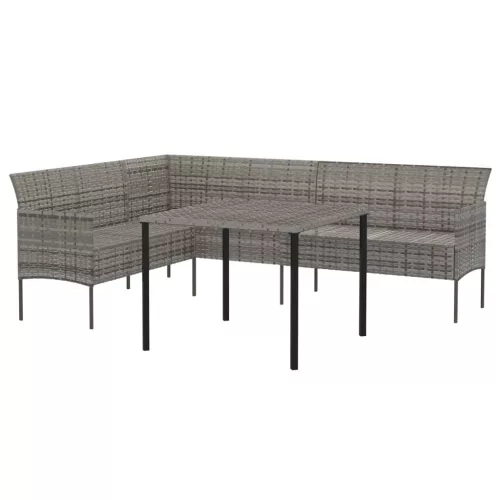  2 részes szürke polyrattan kerti étkezőgarnitúra párnákkal