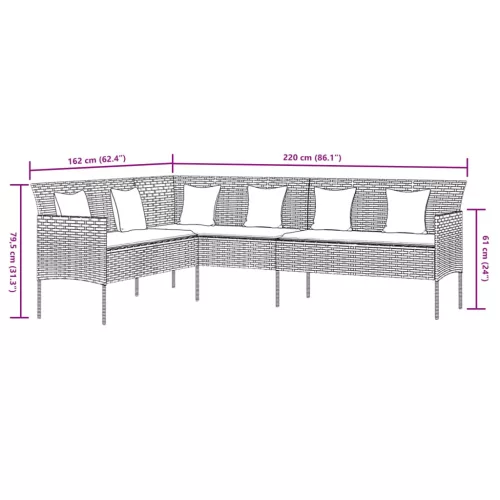  2 részes szürke polyrattan kerti étkezőgarnitúra párnákkal