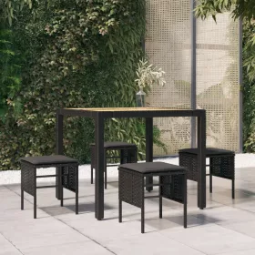  4 db fekete polyrattan kerti lábzsámoly párnákkal