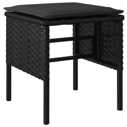  4 db fekete polyrattan kerti lábzsámoly párnákkal