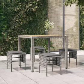  4 db szürke polyrattan kerti lábzsámoly párnákkal