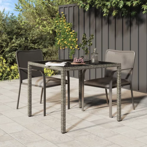  Kerti Étkezőasztal Szürke 90x90x75 cm Polirattan