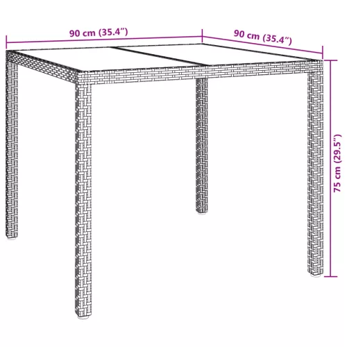  Kerti Étkezőasztal Szürke 90x90x75 cm Polirattan