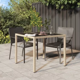  Kerti Étkezőasztal Bézs 90x90x75 cm Polirattan