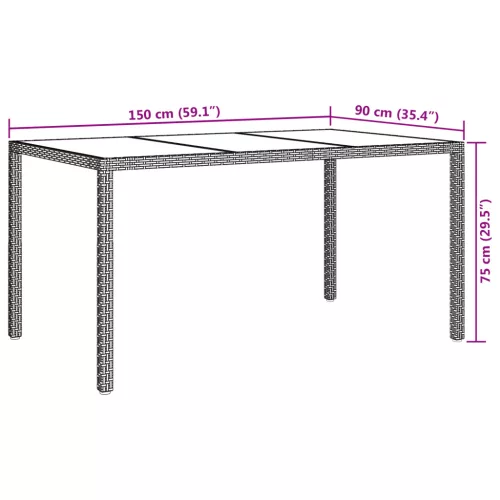  Kerti Étkezőasztal Fekete 150x90x75 cm Polirattan