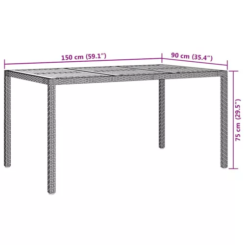  Kerti Asztal Fekete 150 x 90 x 75 cm polirattan