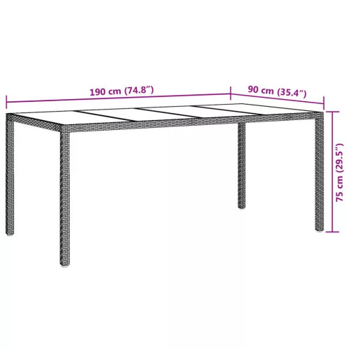  Kerti Étkezőasztal Szürke 190x90x75 cm Polirattan