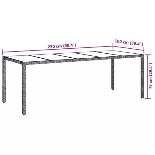  Kerti Étkezőasztal Fekete 250x100x75 cm Poli Rattan