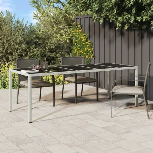  fehér polyrattan és edzett üveg kerti asztal 250 x 100 x 75 cm
