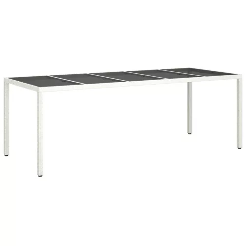  fehér polyrattan és edzett üveg kerti asztal 250 x 100 x 75 cm
