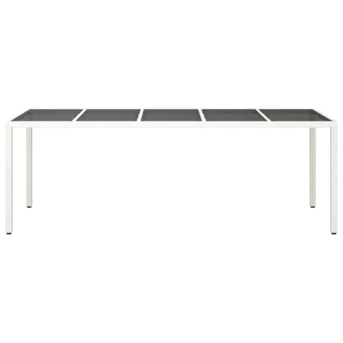  fehér polyrattan és edzett üveg kerti asztal 250 x 100 x 75 cm
