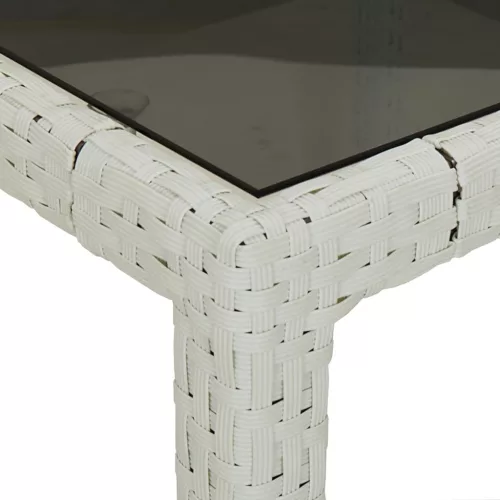  fehér polyrattan és edzett üveg kerti asztal 250 x 100 x 75 cm