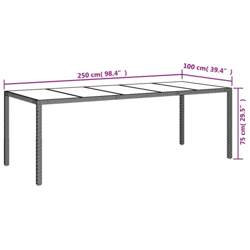  fehér polyrattan és edzett üveg kerti asztal 250 x 100 x 75 cm