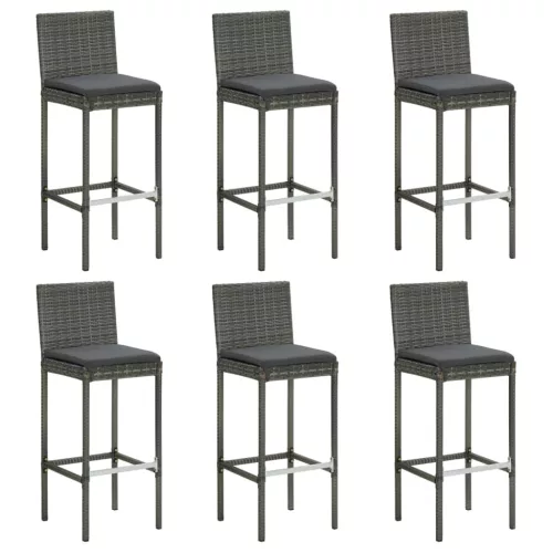  6 db szürke polyrattan bárszék párnákkal