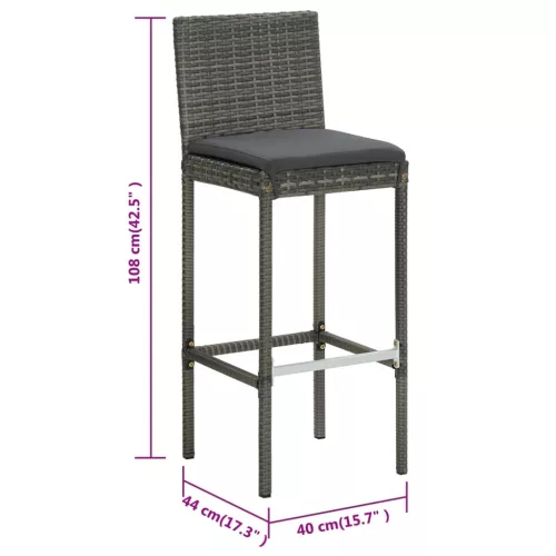  6 db szürke polyrattan bárszék párnákkal