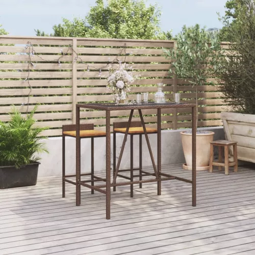  barna polyrattan üveglapos bárasztal 110 x 70 x 110 cm