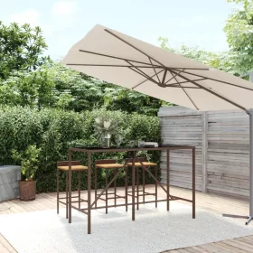  barna polyrattan üveglapos bárasztal 180 x 70 x 110 cm