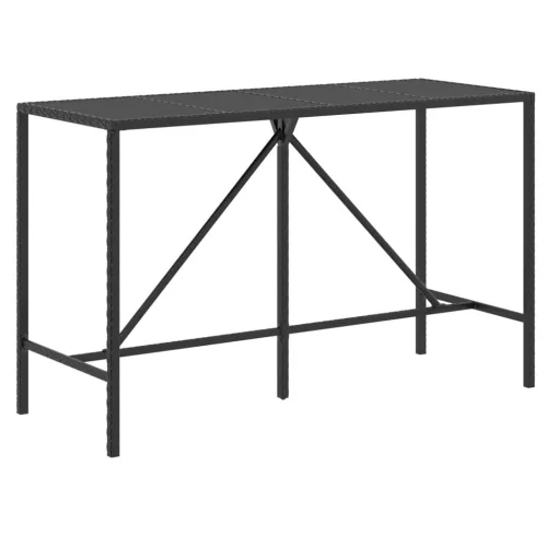  fekete polyrattan üveglapos bárasztal 180 x 70 x 110 cm