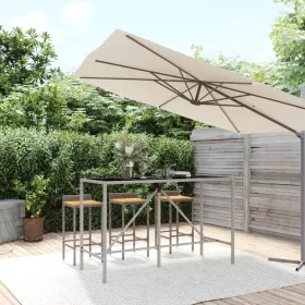  szürke polyrattan üveglapos bárasztal 180 x 70 x 110 cm