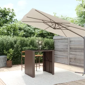  barna polyrattan kerti asztal üveglappal 105 x 80 x 110 cm