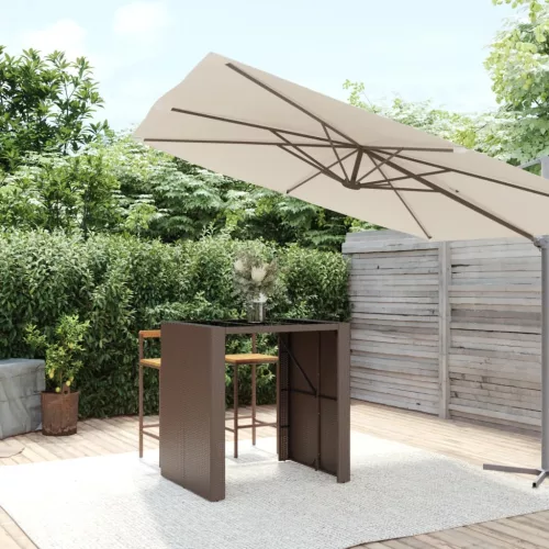  barna polyrattan kerti asztal üveglappal 105 x 80 x 110 cm