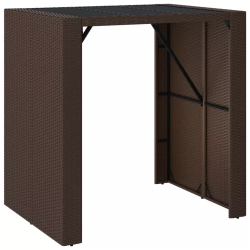  barna polyrattan kerti asztal üveglappal 105 x 80 x 110 cm