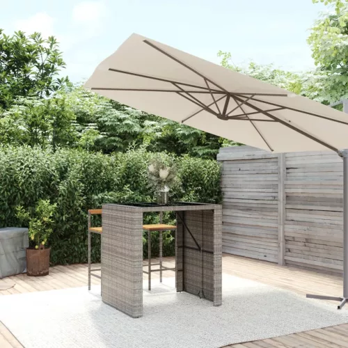  szürke polyrattan üveglapos kerti asztal 105 x 80 x 110 cm