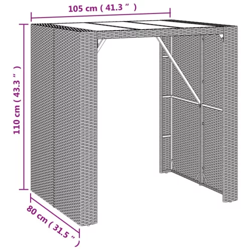  szürke polyrattan üveglapos kerti asztal 105 x 80 x 110 cm