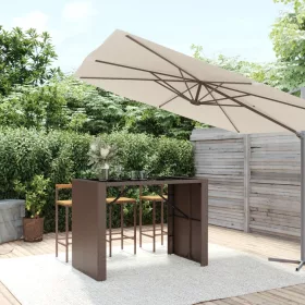  barna polyrattan kerti asztal üveglappal 145 x 80 x 110 cm