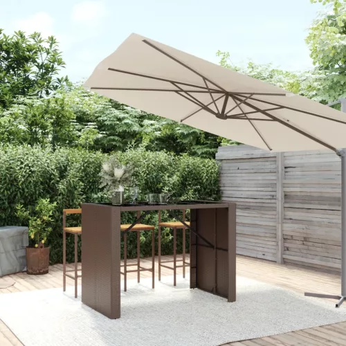  barna polyrattan kerti asztal üveglappal 145 x 80 x 110 cm