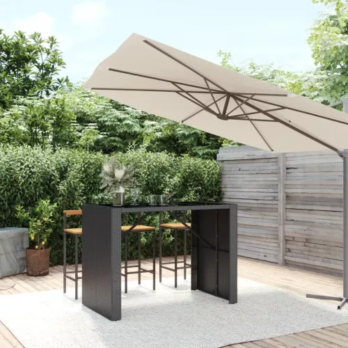  fekete polyrattan üveglapos bárasztal 145 x 80 x 110 cm