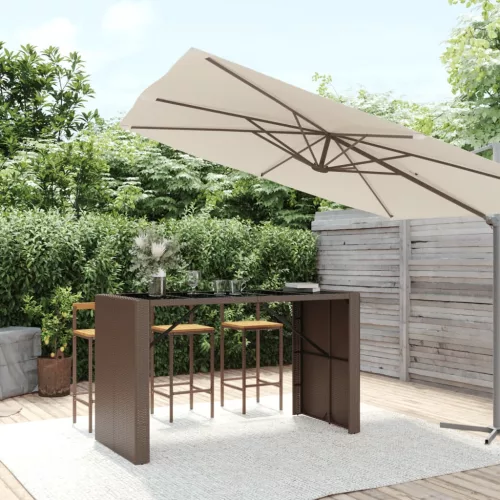  barna polyrattan kerti asztal üveglappal 185 x 80 x 110 cm