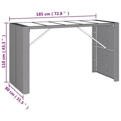  barna polyrattan kerti asztal üveglappal 185 x 80 x 110 cm