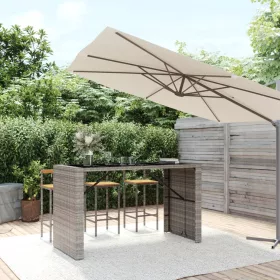    szürke polyrattan üveglapos kerti asztal 185 x 80 x 110 cm