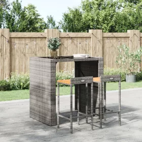  2 db szürke polyrattan és tömör akácfa bárszék