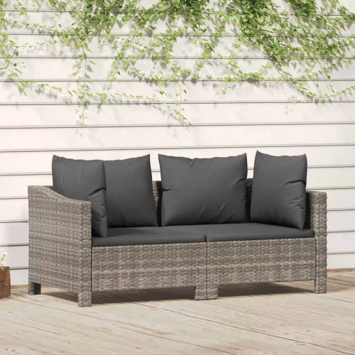  2 részes szürke polyrattan kerti ülőgarnitúra párnákkal