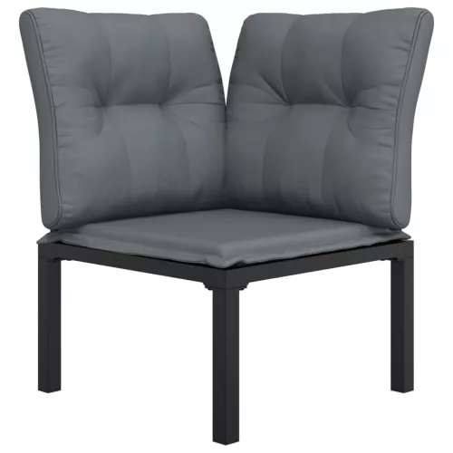  fekete és szürke polyrattan kerti sarokfotel párnákkal