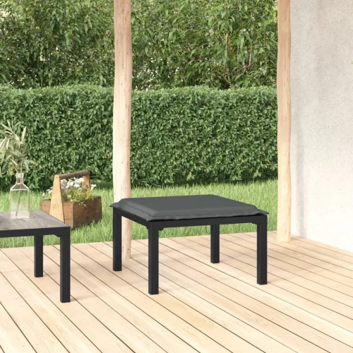  fekete-szürke polyrattan kerti lábtartó párnával