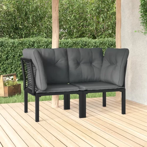  2 db fekete-szürke polyrattan kerti sarokfotel párnákkal
