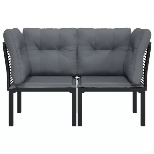  2 db fekete-szürke polyrattan kerti sarokfotel párnákkal